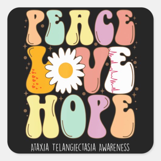 Peace Love Hope Ataxia Telangiectasia Awareness Gi Vierkante Sticker (Voorkant)
