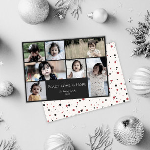 Peace Love Hope Black Photo Kerstfeestdag Card Feestdagenkaart