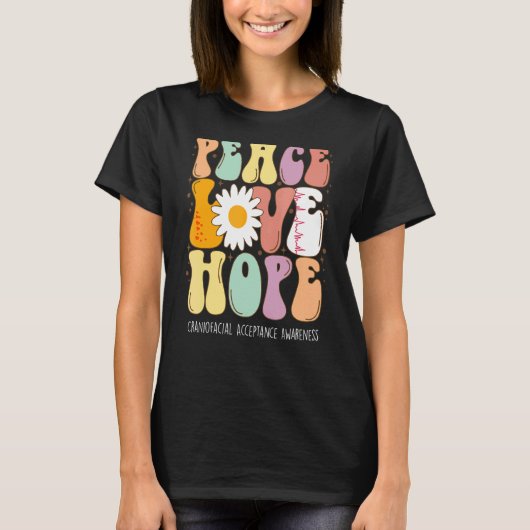 Peace Love Hope Craniofacial Acceptation Awareness T-shirt (Voorkant)