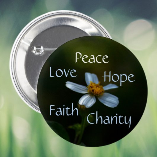 Peace Love Hope Faith Charity Daisy Floral Ronde Button 5,7 Cm
