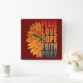 peace love hope faith pray  vierkante klok (Huis)