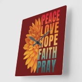 peace love hope faith pray  vierkante klok (Hoek)