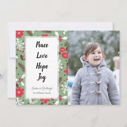 Peace Love Hope Joy-kerstfotokaart Feestdagenkaart (Voorkant)