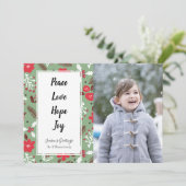 Peace Love Hope Joy-kerstfotokaart Feestdagenkaart (Staand voorkant)