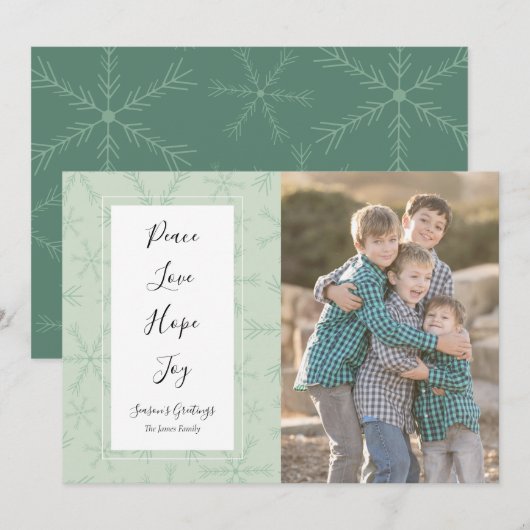Peace Love Hope Joy-kerstfotokaart Feestdagenkaart (Voorkant / Achterkant)