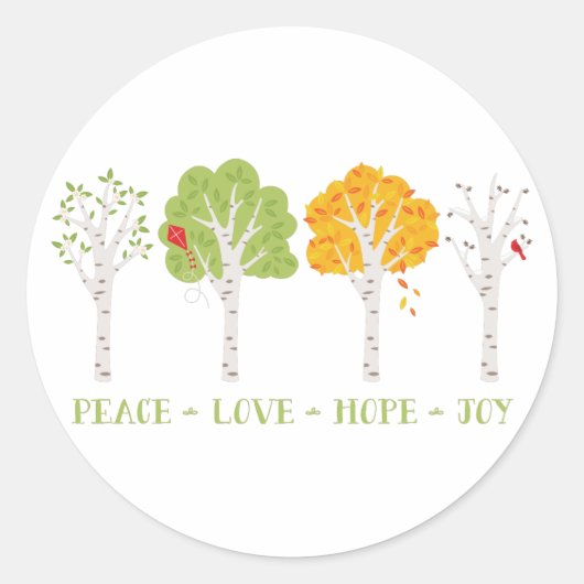 Peace Love Hope Joy Ronde Sticker (Voorkant)