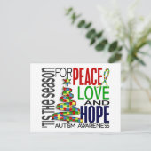 Peace Love Hope Kerstfeestdag autisme Feestdagenkaart (Staand voorkant)