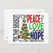 Peace Love Hope Kerstfeestdag autisme Feestdagenkaart (Voorkant / Achterkant)
