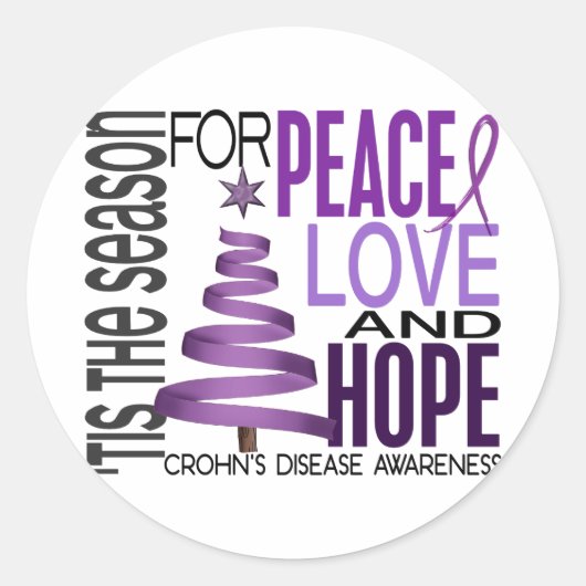 Peace Love Hope kerstfeestdag Crohn's Disease Ronde Sticker (Voorkant)