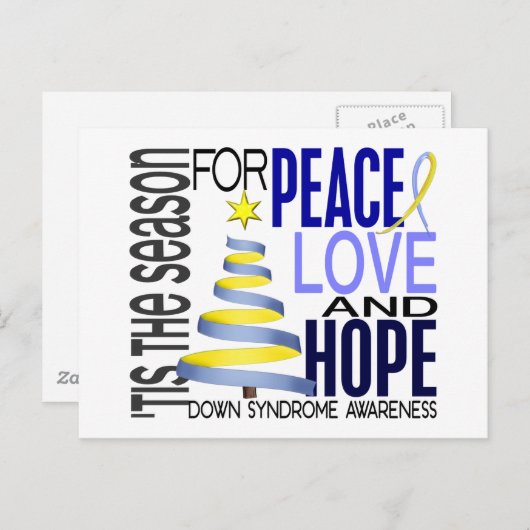 Peace Love Hope kerstfeestdag down Syndrome Feestdagenkaart (Voorkant / Achterkant)
