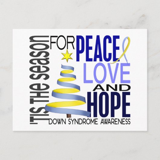 Peace Love Hope kerstfeestdag down Syndrome Feestdagenkaart (Voorkant)