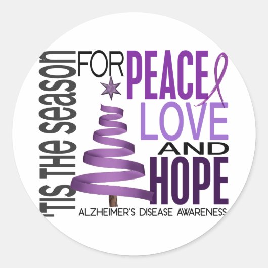 Peace Love Hope kerstziekte Alzheimer Ronde Sticker (Voorkant)