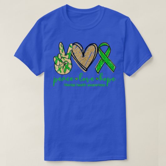 Peace Love Hope Mental Health Awareness Green Ribb T-shirt (Design voorkant)