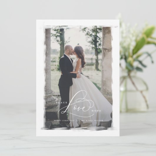 Peace Love Hope Pas getrouwd Kerst Kaarten (Staand voorkant)