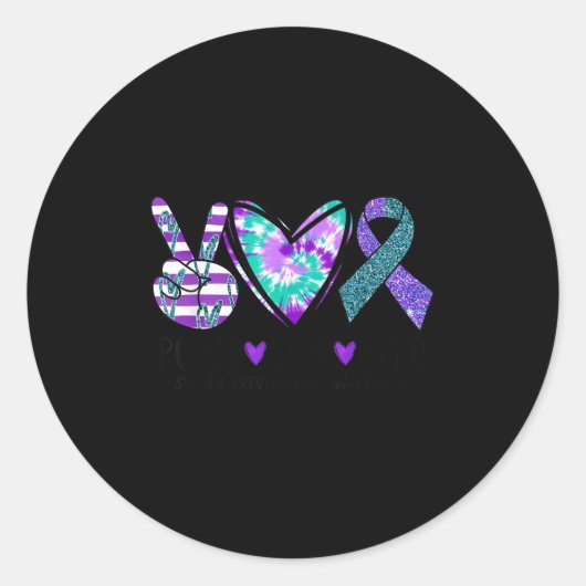 Peace Love Hope Suicide Prevention Awareness Tie-d Ronde Sticker (Voorkant)