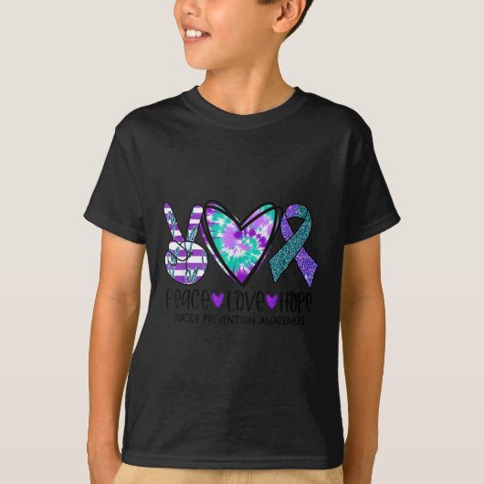 Peace Love Hope Suicide Prevention Awareness Tie-d T-shirt (Voorkant)