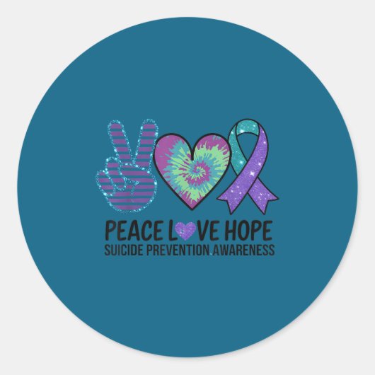 Peace Love Hope Suicide Prevention Tie Dye Awarene Ronde Sticker (Voorkant)