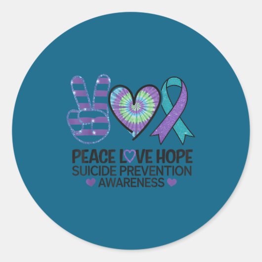 Peace Love Hope Suicide Prevention Tie Dye Awarene Ronde Sticker (Voorkant)