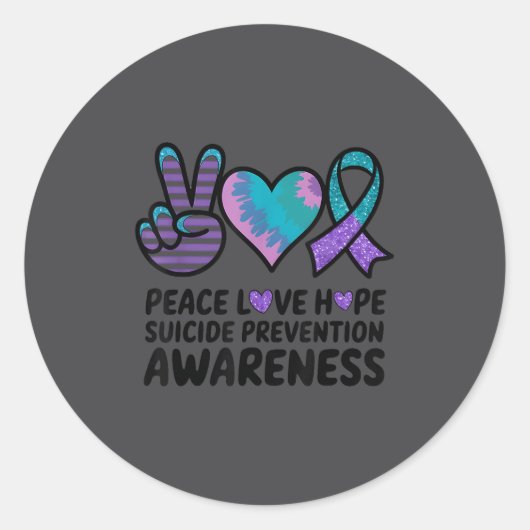 Peace Love Hope Suicide Prevention Tie Dye Awarene Ronde Sticker (Voorkant)