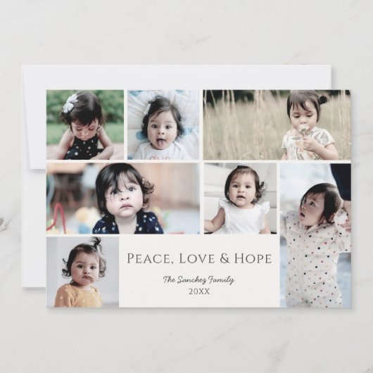 Peace Love Hope White Photo Kerstfeestdag Card Feestdagenkaart (Voorkant)