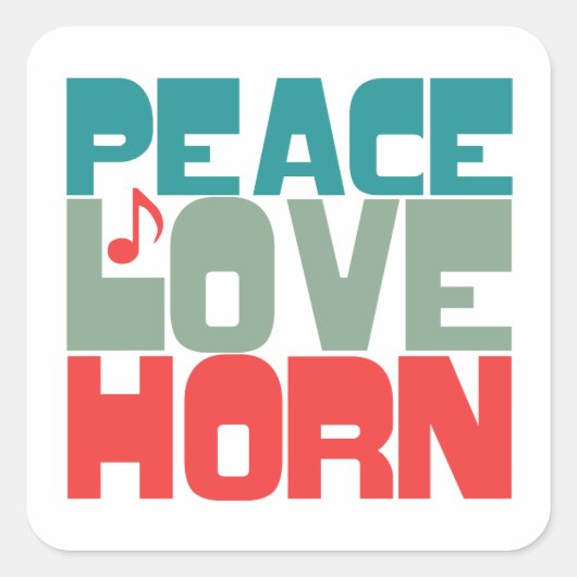 Peace Love Horn Vierkante Sticker (Voorkant)
