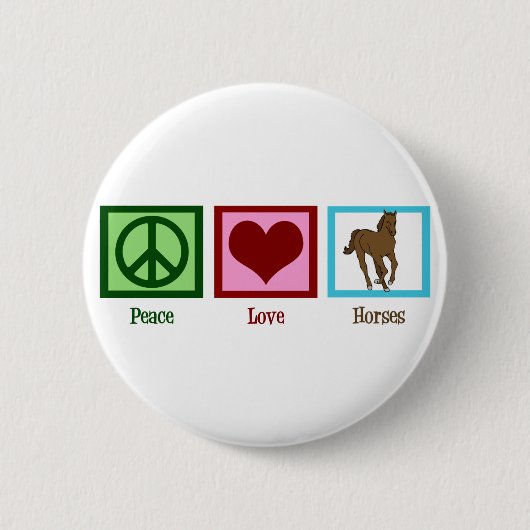 Peace Love Horses Ronde Button 5,7 Cm (Voorkant)