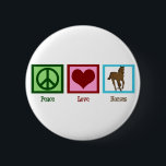 Peace Love Horses Ronde Button 5,7 Cm<br><div class="desc">Ik hou van mooie paarden. Een  groen vredesbord,  een rood hart,  en een bruin paard op een blauw vierkant maken een schattig paardenknopcadeau. Een schattige kerstkist voor dierenvrienden.</div>