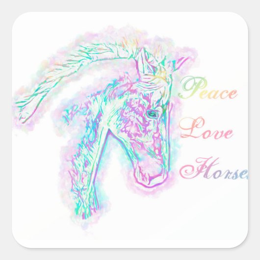 Peace Love Horses Vierkante Sticker (Voorkant)