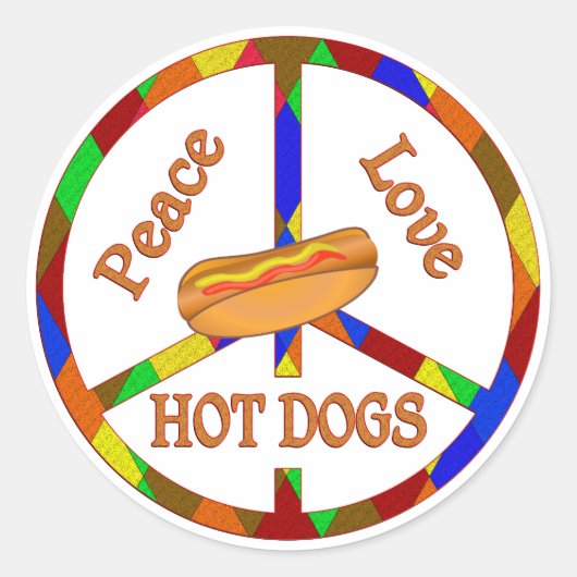 Peace Love Hot Dogs Ronde Sticker (Voorkant)