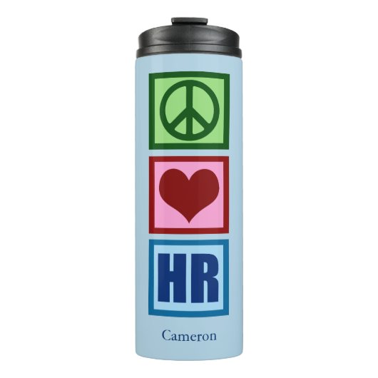 Peace Love HR - Personeelsblauw Thermosbeker (Voorkant)