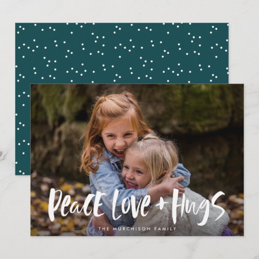 Peace Love Hugs Lettering Photo Feestdagenkaart (Voorkant / Achterkant)