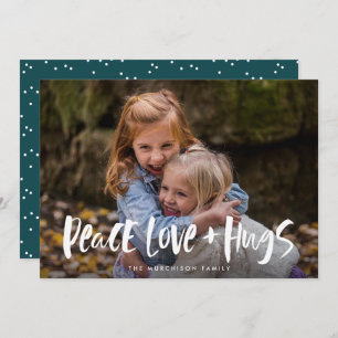 Peace Love Hugs Lettering Photo Feestdagenkaart