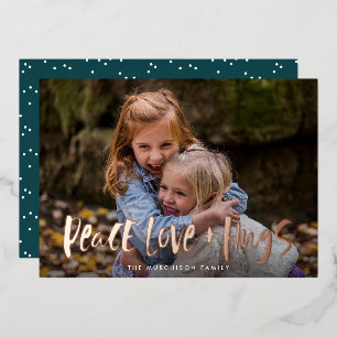 Peace Love Hugs Lettering Photo Folie Holiday Card Feestdagenkaart
