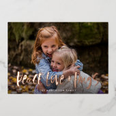 Peace Love Hugs Lettering Photo Folie Holiday Card Folie Feestdagenkaart (Voorkant)