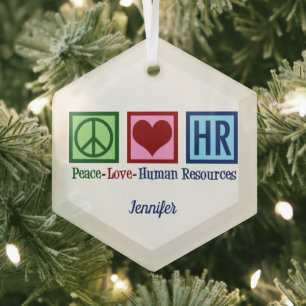 Peace Love Human Resources - Aangepast kerstfeest Glas Ornament