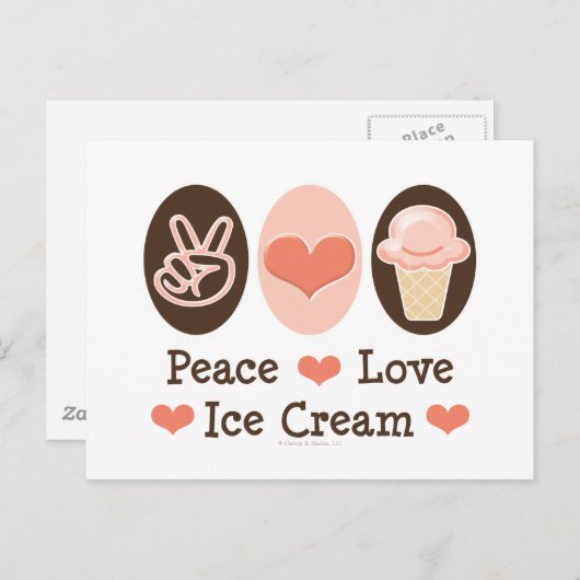 Peace Love Ice Cream Briefkaart (Voorkant / Achterkant)