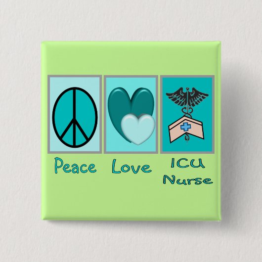 Peace Love ICU Nurse Vierkante Button 5,1 Cm (Voorkant)