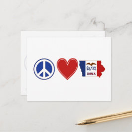 Peace Love Iowa Map Shaped State Flag Red Heart Briefkaart