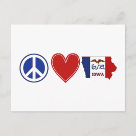 Peace Love Iowa Map Shaped State Flag Red Heart Briefkaart