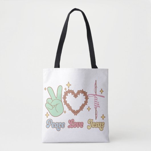 Peace, love, Jesus, God, Church, Religious, Bible  Tote Bag (Voorkant)