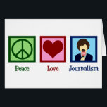 Peace Love Journalism<br><div class="desc">Een  journaliste cadeau met een vredesbord,  hart en een nieuwsjournalist die met een mediakanaal of een uitzendbureau werkt om verhalen te melden. Hij is uitgerust met een vrouw die een microfoon vasthoudt om een persbriefing te geven over een uitzendprogramma.</div>