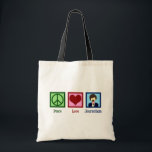 Peace Love Journalism Tote Bag<br><div class="desc">Een  journaliste cadeau met een vredesbord,  hart en een nieuwsjournalist die met een mediakanaal of een uitzendbureau werkt om verhalen te melden. Hij is uitgerust met een vrouw die een microfoon vasthoudt om een persbriefing te geven over een uitzendprogramma.</div>