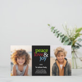 Peace Love Joy - 2 Foto - rood groen blauw Feestdagenkaart (Staand voorkant)