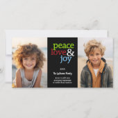 Peace Love Joy - 2 Foto - rood groen blauw Feestdagenkaart (Voorkant)