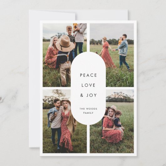 Peace Love Joy 4 Foto Moderne Minimalistische Kers Feestdagenkaart (Voorkant)