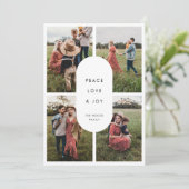 Peace Love Joy 4 Foto Moderne Minimalistische Kers Feestdagenkaart (Staand voorkant)