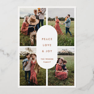 Peace Love Joy 4 Foto Moderne Minimalistische Kers Folie Feestdagenkaart