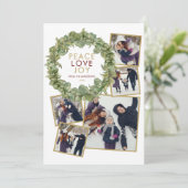 Peace Love Joy 5 Photo Greenery Wreath Kerstmis Feestdagenkaart (Staand voorkant)