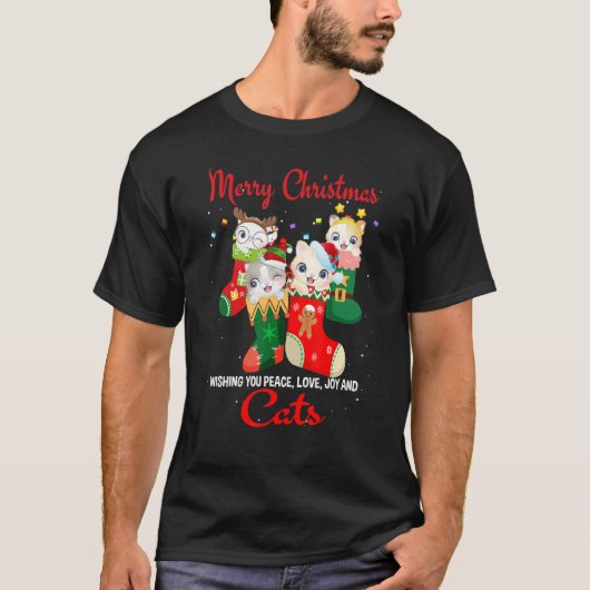 Peace Love Joy And Cats In Sock Christmas For Cat T-shirt (Voorkant)