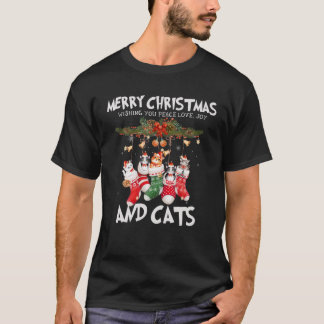 Peace Love Joy and Cats in Sock Kerstmis T-shirt